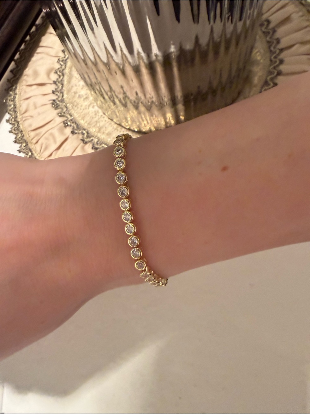 Gold Crystal Bezel Tennis Bracelet - Women Jewelry
